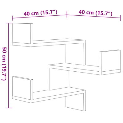 vidaXL Étagères murales d'angle 2 pcs Gris béton Bois d’ingénierie