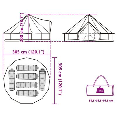 vidaXL Tente familiale tipi 6 personnes gris et orange imperméable