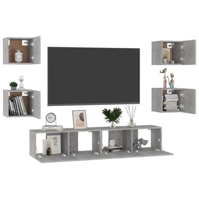 vidaXL Ensemble de meubles TV 6 pcs Gris béton Bois d'ingénierie