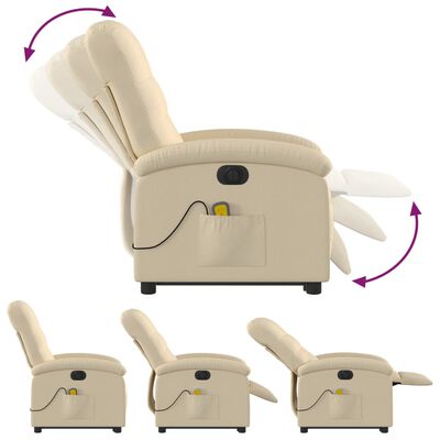 vidaXL Fauteuil inclinable de massage électrique Crème Tissu