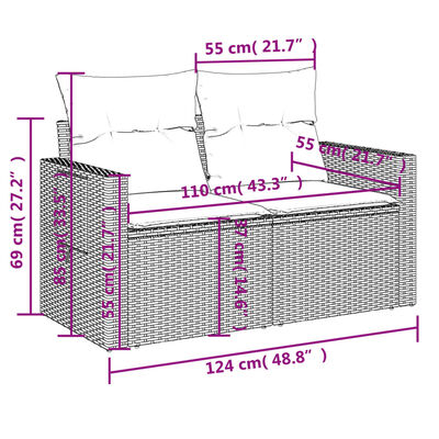 vidaXL Salon de jardin avec coussins 14 pcs gris résine tressée