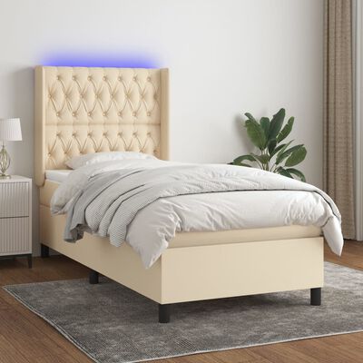 vidaXL Sommier à lattes de lit matelas et LED Crème 100x200 cm Tissu