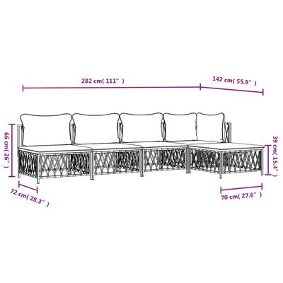 vidaXL Salon de jardin avec coussins 5 pcs blanc acier