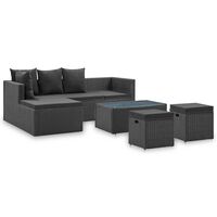 vidaXL Salon de jardin 4 pcs Noir avec coussins Résine tressée