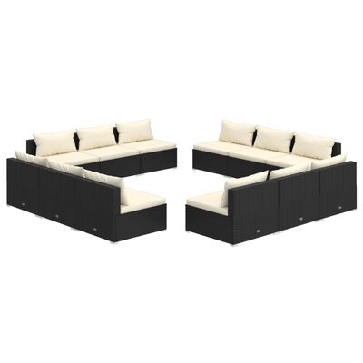 vidaXL Salon de jardin 12 pcs avec coussins résine tressée noir