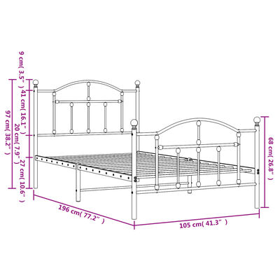 vidaXL Cadre de lit métal sans matelas avec pied de lit noir 100x190cm