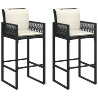 vidaXL Tabourets de bar jardin coussins lot de 2 noir résine tressée