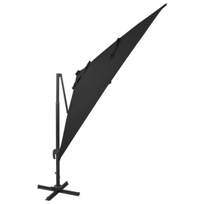 vidaXL Parasol de jardin en porte-à-faux et mât et lumières LED noir