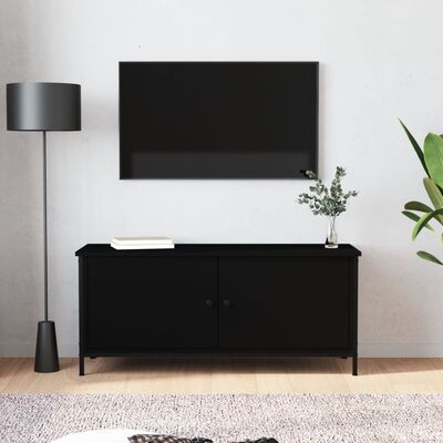 vidaXL Meuble TV avec portes noir 102x35x45 cm bois d'ingénierie