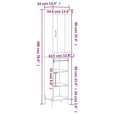 vidaXL Buffet haut Blanc brillant 34,5x34x180 cm Bois d'ingénierie