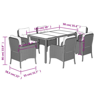 vidaXL Ensemble à manger de jardin et coussins 7 pcs gris rotin