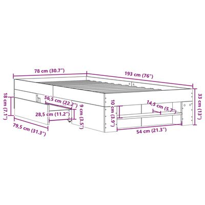 vidaXL Cadre de lit sans matelas blanc 75x190 cm bois d'ingénierie