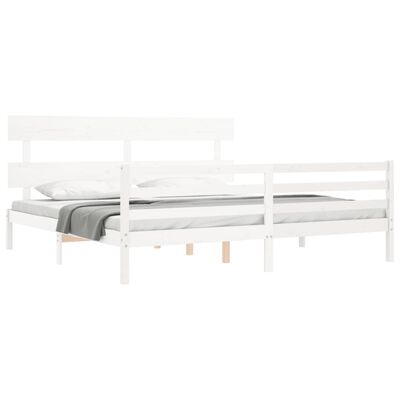 vidaXL Cadre de lit avec tête de lit blanc Super King Size bois massif