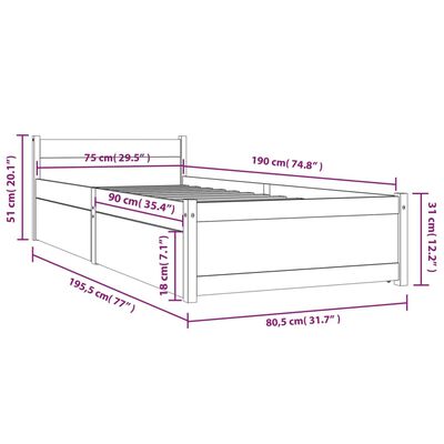 vidaXL Cadre de lit avec tiroirs blanc 75x190 cm