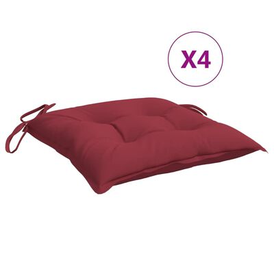 vidaXL Coussins de chaise lot de 4 rouge bordeaux 40x40x7 cm