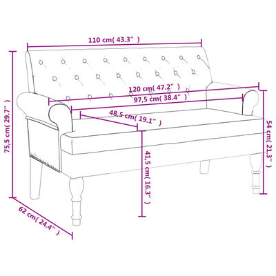 vidaXL Banc avec dossier vert foncé 120x62x75,5 cm tissu