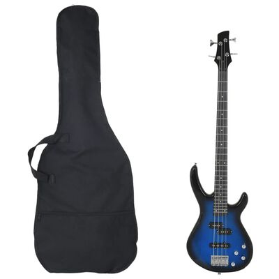 vidaXL Guitare basse électrique de débutants sac bleu et noir 4/4