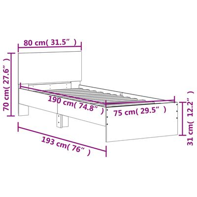 vidaXL Cadre de lit sans matelas avec lumières LED 75x190 cm