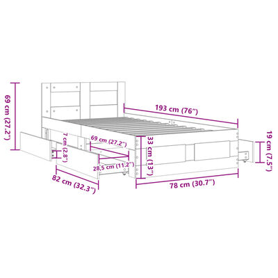 vidaXL Cadre de lit avec tête de lit noir 75x190 cm bois d'ingénierie