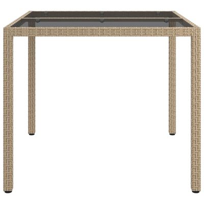 vidaXL Table de jardin 90x90x75cm Verre trempé et résine tressée Beige