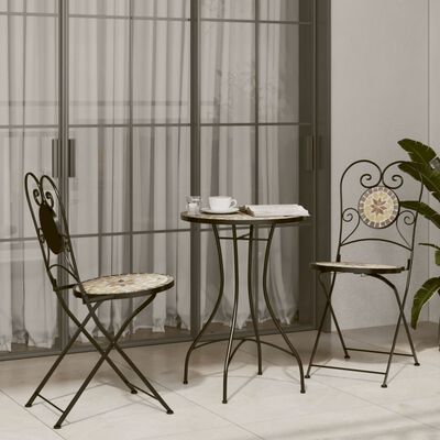 vidaXL Table de bistro mosaïque terre cuite blanc Ø50x70 cm céramique