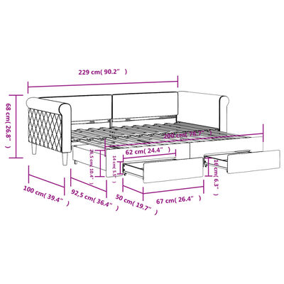 vidaXL Lit de jour avec gigogne et tiroirs sans matelas 90x200 cm