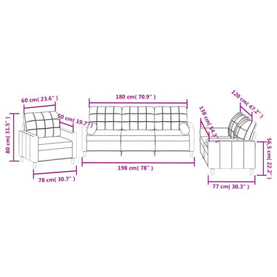 vidaXL Ensemble de canapés 3 pcs avec coussins noir tissu