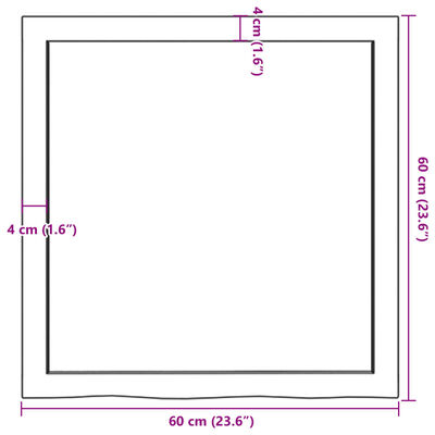 vidaXL Comptoir de salle de bain 60x60x(2-4) cm bois massif non traité