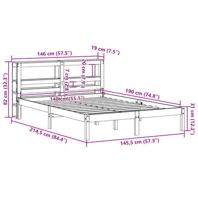 vidaXL Cadre de lit et tête de lit sans matelas cire marron 140x190 cm