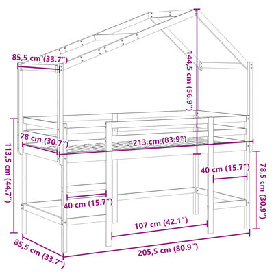 vidaXL Lit superposé et échelle et toit blanc 80x200cm bois pin massif