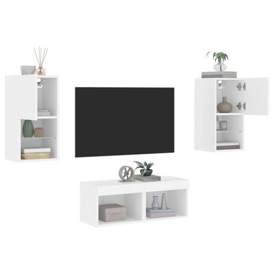 vidaXL Meuble TV muraux 4 pcs avec lumières LED blanc