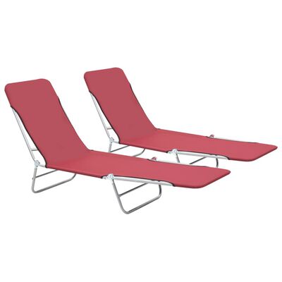 vidaXL Chaises longues pliables lot de 2 Acier et tissu Rouge