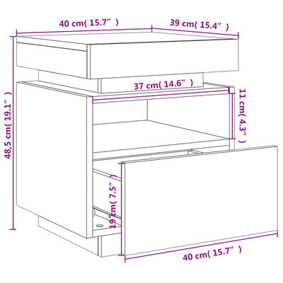 vidaXL Armoire de chevet avec lumières LED chêne fumé 40x39x48,5 cm