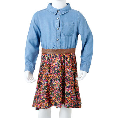 Robe pour enfants à manches longues bleu marine et bleu denim 140