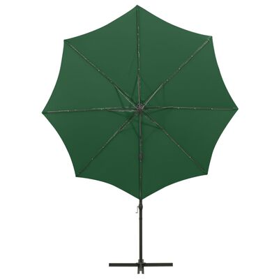 vidaXL Parasol de jardin en porte-à-faux et mât et lumières LED vert