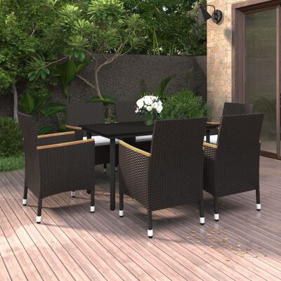 vidaXL Ensemble à manger de jardin coussins 7 pcs Résine tressée Verre