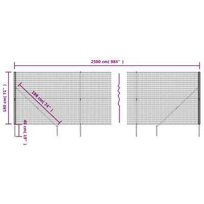 vidaXL Clôture en treillis métallique et ancrage anthracite 1,8x25 m