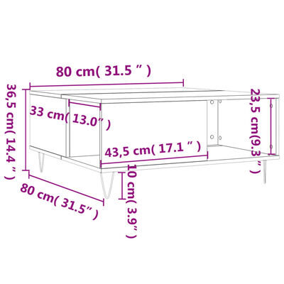 vidaXL Table basse chêne marron 80x80x36,5 cm bois d'ingénierie