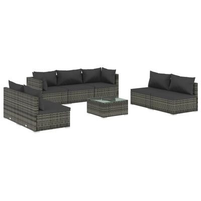 vidaXL Salon de jardin 8 pcs avec coussins Résine tressée Gris