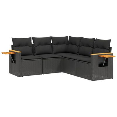 vidaXL Salon de jardin 5 pcs avec coussins noir résine tressée