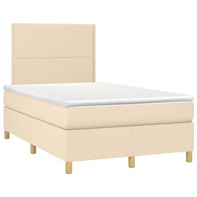 vidaXL Sommier à lattes de lit et matelas et LED Crème 120x200cm Tissu