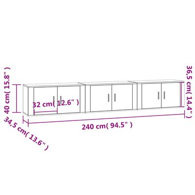 vidaXL Meubles TV muraux 3 pcs chêne fumé 80x34,5x40 cm