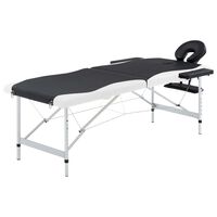 vidaXL Table de massage pliable 2 zones Aluminium Noir et blanc