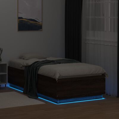 vidaXL Cadre de lit avec LED sans matelas chêne marron 75x190 cm