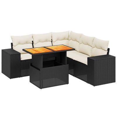 vidaXL Salon de jardin 6 pcs avec coussins noir résine tressée