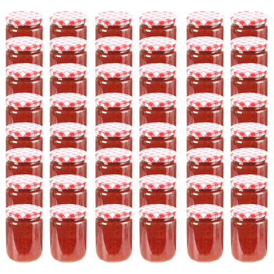 vidaXL 48 pcs Pots à confiture Couvercle blanc et rouge Verre 230 ml