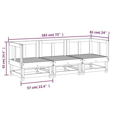 vidaXL Salon de jardin 3 pcs bois massif de pin