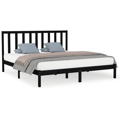 vidaXL Cadre de lit Noir Bois massif 180x200 cm Super King