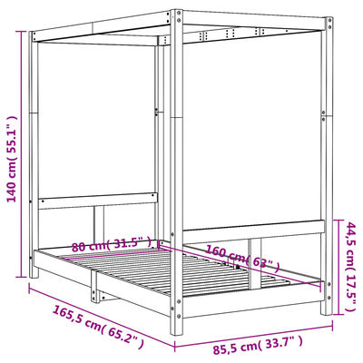 vidaXL Cadre de lit pour enfant noir 80x160 cm bois de pin massif