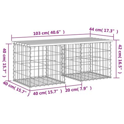 vidaXL Banc de jardin design de gabion 103x44x42 cm bois massif de pin